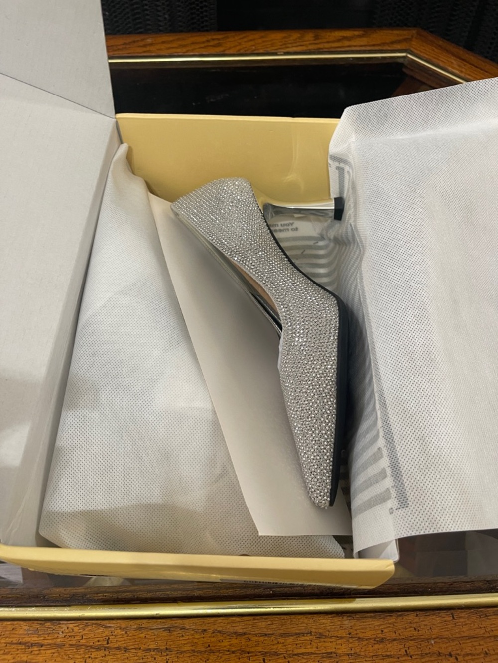 Silver Crystal Pointed Toe Pump with Metallic Heel - Picture 6 of 7